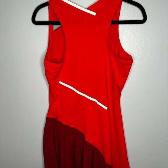 NWT Nike Court Slam Dress Habanero Red Dri-Fit Adv Tennis Sz S Pleated Ruffle - Picture 6 of 13